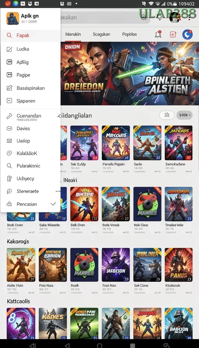Cuplikan layar E88 — menu navigasi